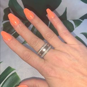 Triple Stack Barrel Rhinestone Silver Ring